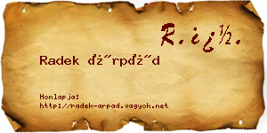 Radek Árpád névjegykártya
